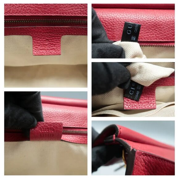 100% Authentic GUCCI GG Marmont Red Leather Satchel 922-12524 - Picture 10 of 12
